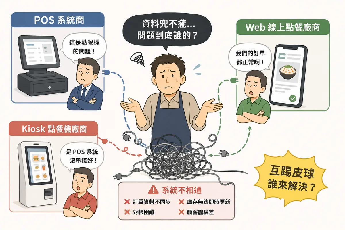 多家廠商設備各自為政、資料兜不攏的示意圖